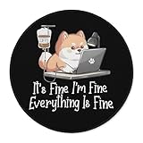 ZNGFON Funny Corgi Round Gaming Mouse Pad, It's Fine I'm Fine Everything is Fine Round Mousepads for Desk Home Office Computers Laptop Accessories, Corgi Gifts for Women Men Dog Lovers, 7.9x7.9 Inch