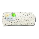 Federtasche mit Reißverschluss für Schule Büro, Federmäppchen Blumen mit Brosche Katze, Canvas Material Pencil Case, Schlampermäppchen Mädchen, Katze Brosche für Kinder,Studenten,Katzenliebhaber