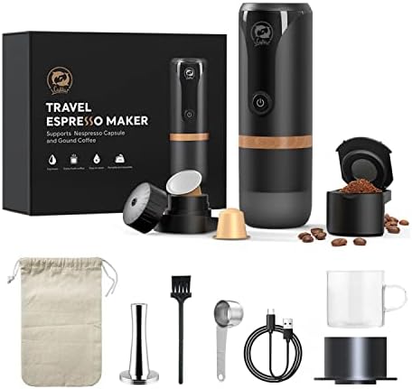 TASKITERY Portable Espresso Maker,12V Travel Coffee Machine,9 Bar Pressure Compatible with NS Capsule & Ground Coffee for Office Travel Camping Driving