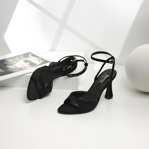 Image of Susanny High Heels for Women Pointed Open Toe Strappy Chunky Block Heels Ankle Strap Stiletto Kitten Heeled Sandals Wedding Bridal Party Prom Sexy Dress Shoes