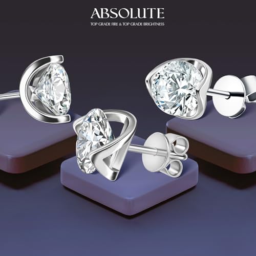 ABSOLUTE Moissanite Earrings for Women S925 Sterling Silver Stud Earrings Gift For Her D Color VVS1 Clarity 2 Carat Moissanite Earrings Birthday Gift With Certificate — view 6