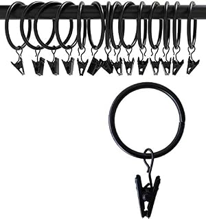 OOTSR Drapery Curtain Clips with Rings (Φ50mm, Set of 16) - Rustproof Matte Stainless Steel Metal Curtain Rod Clip Rings with Eyelets for Party Light, Art Display, Tent (Vintage Black, 2 inch)