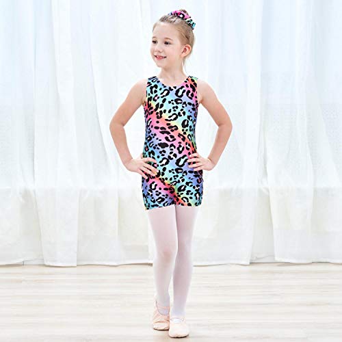 image for JESKIDS Girls Gymnastics Leotards Leopard Printed with Shorts Dance Ba