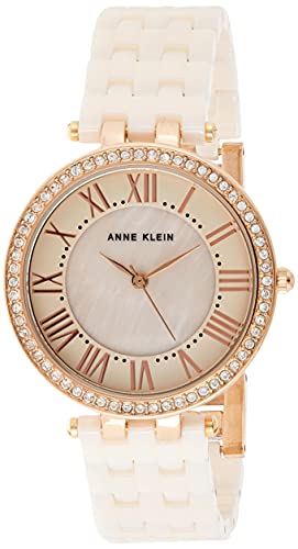 Anne Klein AK/2130RGLP Premium Crystal-Accented Rose Gold-Tone and Light Pink Ceramic Bracelet Watch