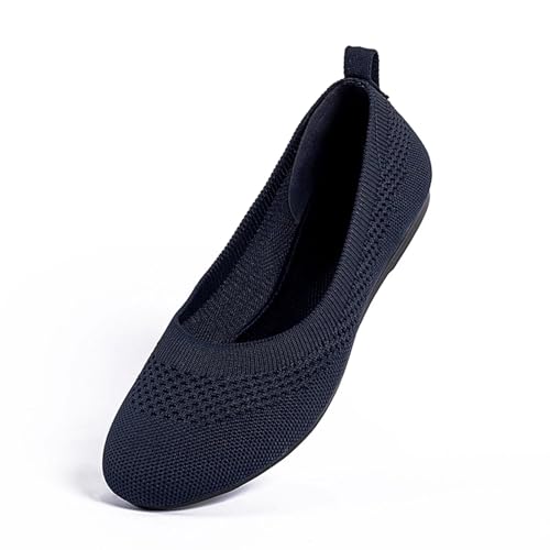 Image of Frank Mully Women's Ballet Flat Shoes Knit Dress Shoes Round Toe Slip On Ballerina Flats for Woman Low Wedge Comfort Soft