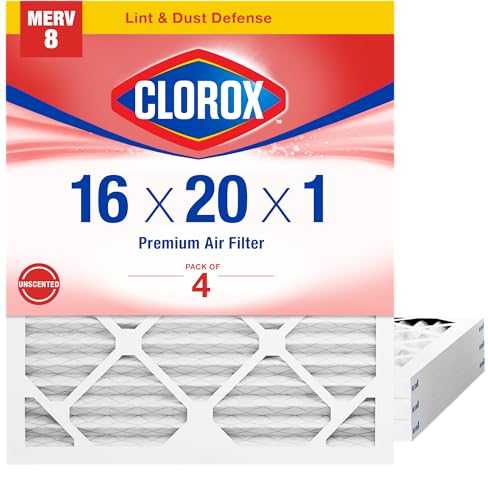 Clorox 16x20x1 Air Filter, MERV 8 Pleated HVAC AC Furnace Air Filters for Lint, Dust and Pollen, MPR 600 & FPR 5 – Pack of 4