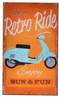 Cadre tableau bois scooter rétro pour salon vintage et déco bistrot nostalgique unique