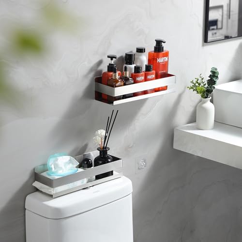 Cooeco Duschablage Ohne Bohren - Duschregal Ohne Bohren 2 Stück, Duschkorb Selbstklebend Badezimmer Regal in Rostfrei für Bad und Küche