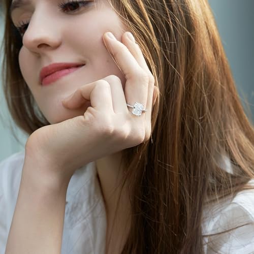 Engagement Rings for Women, Rectangular Cut 4CT Cubic Zirconia Wedding Rings, 925 Sterling Silver with 18K White Gold Plated Promise Rings for Her 5