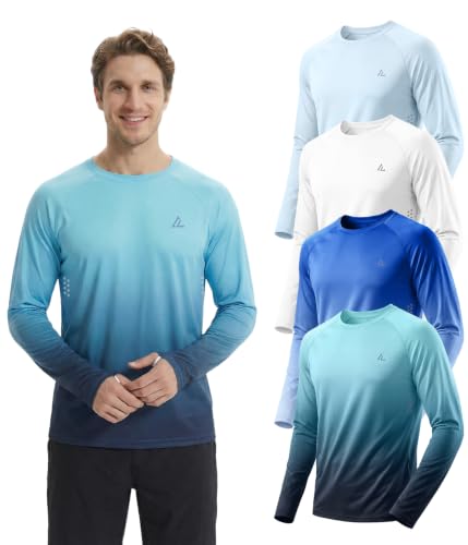 Mens UPF 50+ Long Sleeve Sun Shirts Fishing Rash Guard Uv Protection Tops