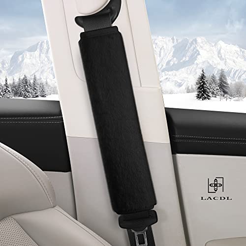 LACDL Extra Long Seatbelt Cover Super Soft Furry for Adults Kids Women & Men, Thick Plush Full Car Seat Belt Strap Cushion, Fluffy Shoulder Pad Protector, Auto Interior Accessories, Black, 13in, 2pcs - Thumbnail 2