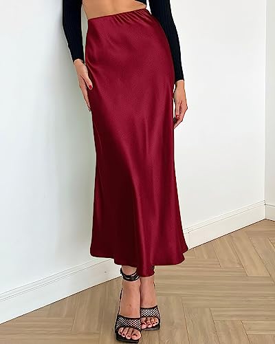 Image of BTFBM 2026 Summer Womens Skirts Silk Elegant High Waist Flowy Long Satin A-Line Midi Skirt Cocktail Wedding Party