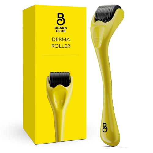 The Beard Club Derma Roller for Face Body and Scalp - Microneedling for Men and Women with 540 Titanium Microneedles - Beard Roller & Micro Needling Scalp Hair - Yellow & Black