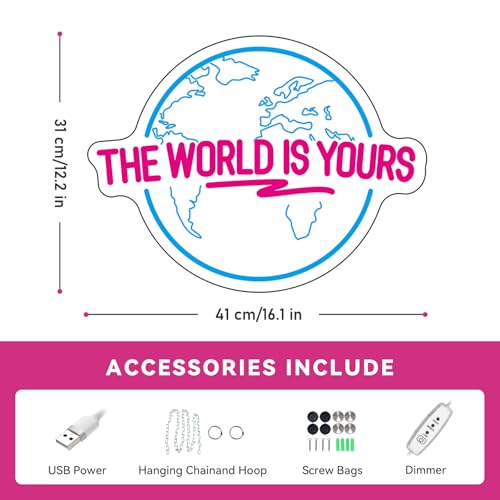 Image of The World Is Yours Neon Sign Carved Planet The World Is Yours LED Neon Light Lamp for Wall Decor Light Up Signs for Office Wedding Man Cave Game Room Bedroom Birthday Gift 41CM*31CM