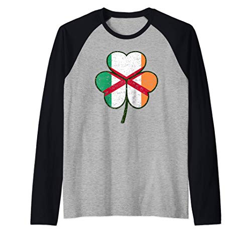 St Patricks Day Irish English Flag Shamrock Clover Hearts Camiseta Manga Raglan