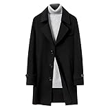 Langer Wollmantel Für Herren, Dick Gefüttert, Einreihig, Mittellang, Normale Passform, Warmer, Dicker Windbreaker, Schwarz, Größe Xl