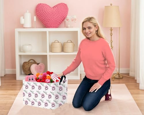 Image of Large Valentine's Day Basket Heart Shaped Storage Bin for Gifts Collapsible Organizer Room Decor (Purple Wave Black Love)