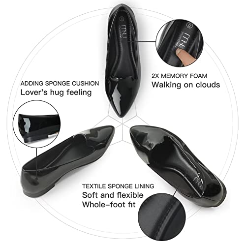 Image of MUSSHOE Black Flats for Women Pointed Toe-Comfortable Business Casual Work Shoes, Dressy Suede Slip On with Memory Foam for Office, Teacher & Standing All Day