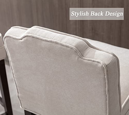 Duomay Modern Bar Stools Set Of 2, 26" Counter Height Bar Chairs With Back, Soft Chenille Fabric Kitchen Island Chair Barstools With Wood Legs For Dining Room Bar Coffee Shop, Beige #TOP5