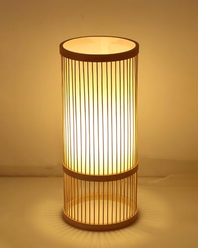 AOVOCO フロアライト デスクライト LEDスタンドライト 竹編み 直径18cm×高さ42cm 和風 完成品 LED インテリア照明 床置き おしゃれ 間接照明 ホテル カフェ 喫茶店 寿司屋 居酒屋 レストラン 寝室 和室 新築祝い 本体のみ(電球な