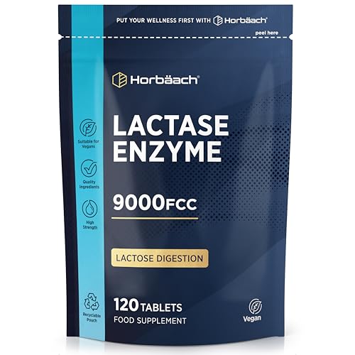 Lactase Enzyme Tablets 9000 FCC | Lactose Digestion | 120 High Strength Vegan Tablets | Food Supplement | by Horbaach