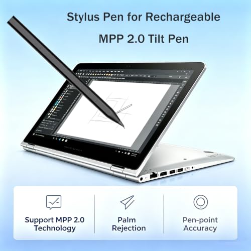 Image of Rechargeable MPP 2.0 Tilt Pen for HP Active Rechargeable Tilt MPP 2.0 Pen (3J122AA) Compatible with HP Omnibook X Flip /Envy X360 /Pavilion X360 /Spectre X360 with 4096 Pressure Sensitivity(Black)