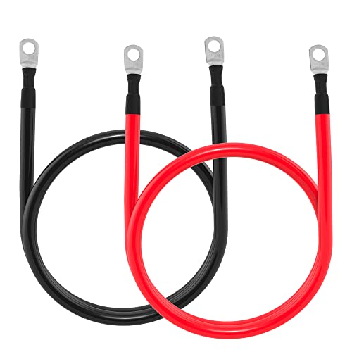 2 AWG Battery Cable 2AWG Gauge Battery Inverter Cables with 3/8 in Lugs Pure Copper Power Inverter Wire Set for Solar Marine Boat RV Car Motorcycle 2pcs (3FT)