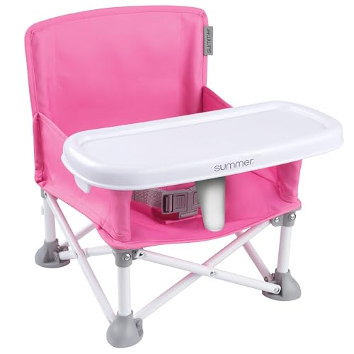 Image of Summer by Bright Starts Pop 'N Sit Portable Booster Chair, Floor Seat, Indoor/Outdoor Use, Compact Fold, Hot Pink, 6 Mos - 3 Yrs