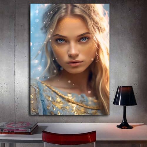Décoration murale vintage portrait féminin affiche toile bleu clair - 3