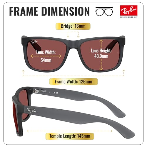 Image of Ray-Ban RB4165 JUSTIN CLASSIC Square Shape Sunglasses for Men with Official Eyewear Kit