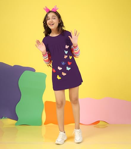 Image of KYDA KIDS Girls 100% Cotton Long T-Shirt | Regular Fit Full Sleeves Top