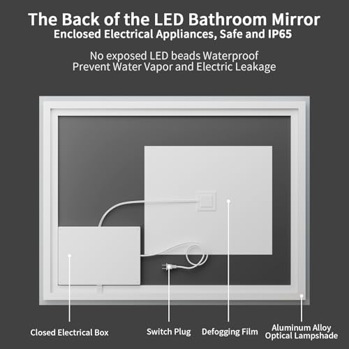 Image of Koonmi 36x60 LED Bathroom Mirror with Lights | Anti-Fog, Backlit + Front Lit, 3 Colors, Dimmable Brightness, Memory Function, Tempered Glass