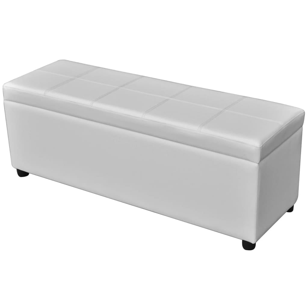 vidaXL Banco Baúl Acolchado Madera Tela PVC Blanco Banquito Cofre de Pasillo