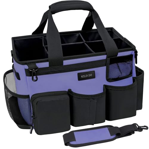 Noelen Gad Wearable Cleaning Caddy Bag,Cleaning Supply Tote for Cleaning Supplies, Cleaning Organizer with Adjustable Shoulder and Waist Straps for Cleaners & Housekeepers (Purple and Black, Large)