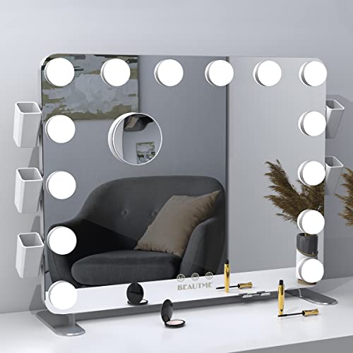 Hollywood Make-up-Spiegel mit 14 LED-Lampen, dimmbar, 3 Farbtemperaturen, Tischspiegel, Make-up, USB-Ladegerät, Aufbewahrung von Make-up Cover