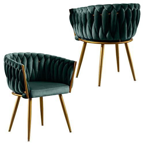 Jonpony Woven Velvet Dining Chairs Set Of 2, Kitchen Room Chair Living Room Chairs Upholstered Side Chair With Metal Legs Desk Chair For Dining Room Kitchen Vanity Patio, Green #TOP6