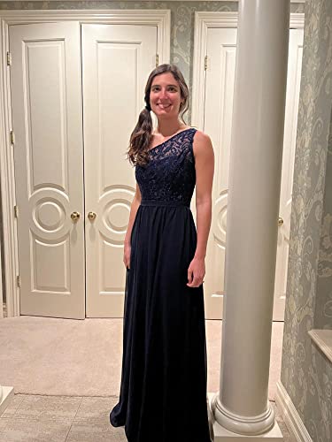 One Shoulder Bridesmaid Dresses for Women with Pockets Lace A-Line Evening Dress Long Chiffon Formal Party Gown Dusty Rose Size 10 - Thumbnail 5