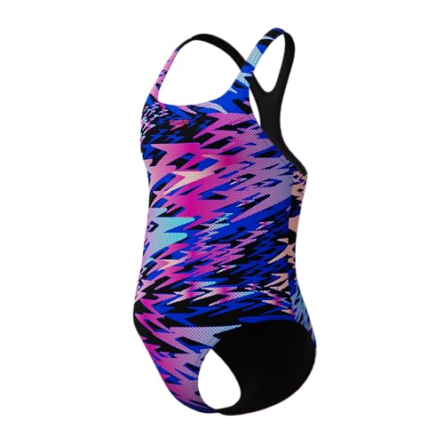 Speedo Hyperboom Print Medalist One Piece Schwimmanzug für Mädchen, Schwarz, 12