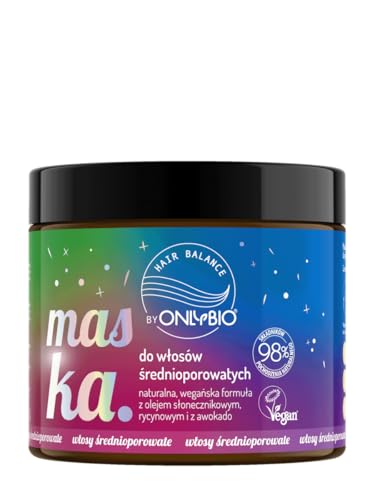 Image of OnlyBio Hair in Balance Medium Porosity Hair Mask 400ml – Vegan Deep Conditioning Treatment – For Dry & Frizzy Hair – Sunflower, Castor & Avocado Oils