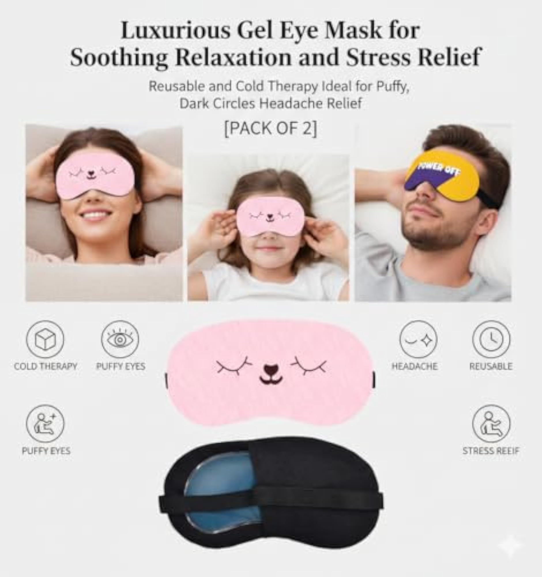 Power Off and Plush Eye Mask Set, Pack of 2