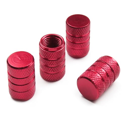 Pitlane Performance® Alu Ventilkappen 4 Stück Ventildeckel; Aluminium Auto-Reifen Schrader-Ventil; Ventilabdeckung Reifenventil-Kappen PKW SUV Motorrad Fahrrad (Rot, Komfort)
