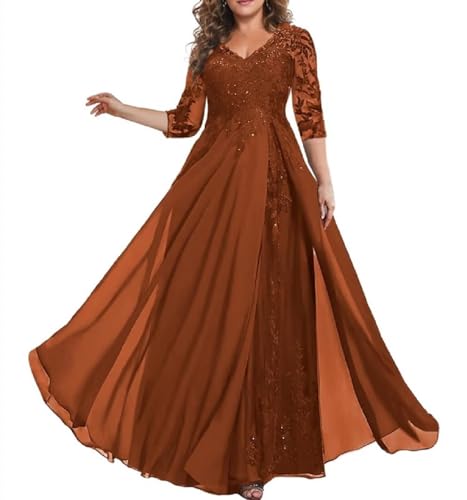 3/4 Sleeve Mother of The Bride Dresses for Women Long Beaded Lace Appliques Chiffon Evening Gown Black-US 14