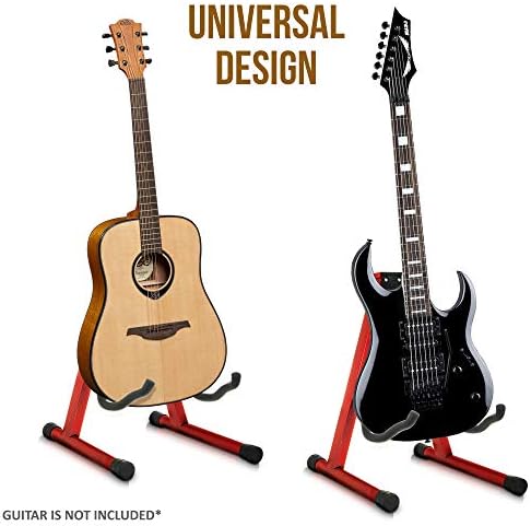 LIVIVO Folding Universal A-Frame Foldable Floor Guitar Stand Acoustic Electric Stand With Cradle Hooks And Back Rest -Red