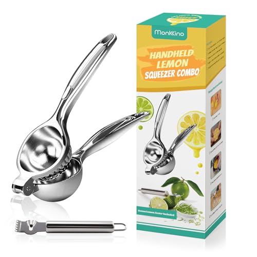 Monkkino Lemon Squeezer, Lemon Squeezer Juicer, Citrus Juicer Handheld, Metal Lemon Hand Press, Lime Squeezer Bar Tool, Manual Citrus Press w/Stainless Steel Zester
