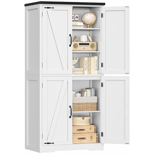 58.5" H Storage Cabinet, Farmhouse Kitchen Pantry Cabinet with 4 Doors