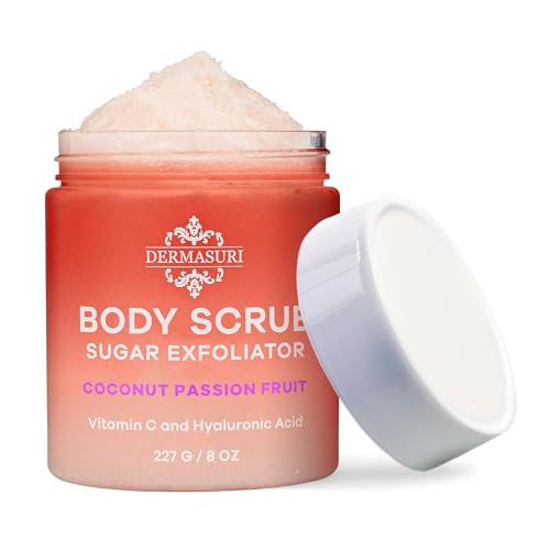 Dermasuri - Exfoliating Sugar Scrub - Body Scrubber for Men & Women - Exfoliates & Removes Dead Dry Skin for a Soft & Radiant Glow - Deep Hydration & Moisture - Coconut Passion Fruit
