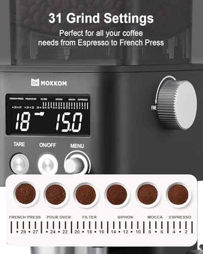 Image of MOKKOM Electric Conical Burr Coffee Grinder with Removable Coffee Scale, Anti-static Coffee Bean Grinder, 31 Grind Settings and Precision Timer for Espresso Pour Over, French Press Black