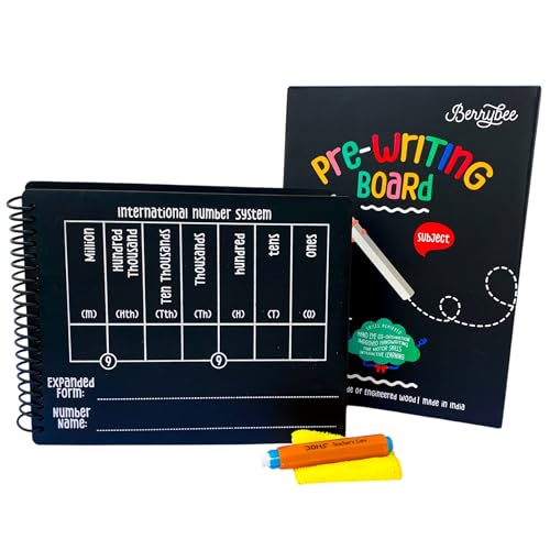 Image of Berrybee 6-in-1 Montessori-Inspired Pre-Writing Board | Board for Number System, Time, Fractions, Operations | Reusable Handwriting Practice for Kids Age 2-6 | Educational & Durable (Maths Level 2)