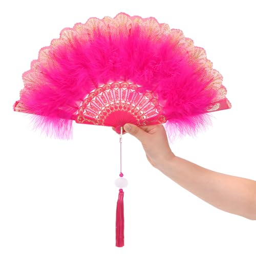 LQIOACU Abanico de Boda Rosa, Abanico de Boda Plegable, Abanico de Plumas, Abanico Plegable Portátil Estilo Vintage Años 20