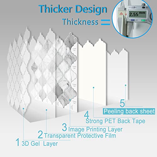 Waldecoo Arabesque Peel And Stick Backsplash (Thicker Design), Mix Grey Arabesque Tile Backsplash For Kitchen, 10-Sheet 3D Self-Adhesive Wall Tile Stick On Tiles Backsplash(12” X 12”) #TOP3